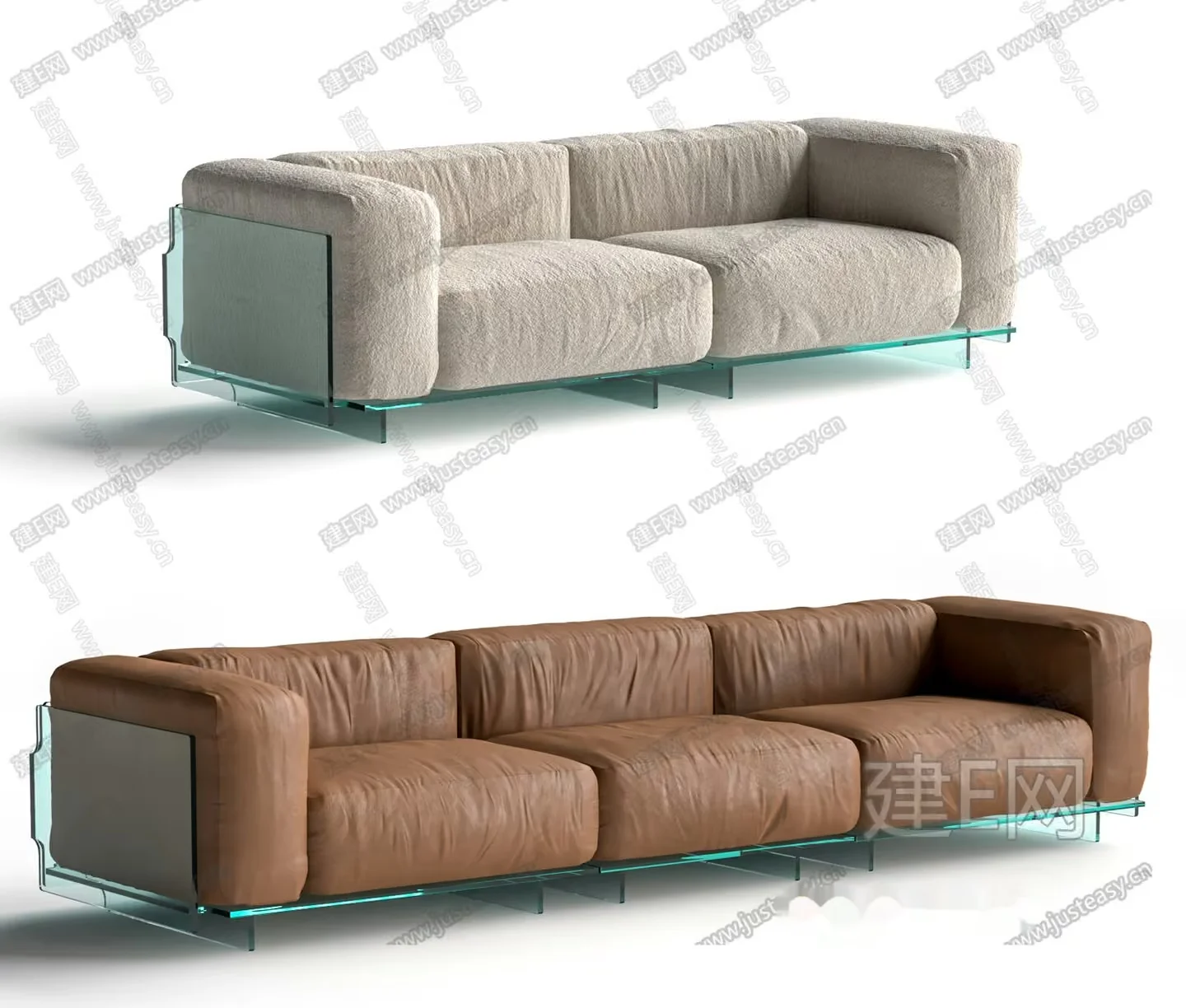 A Brown Leather Couch 3D Model – 21355 – VRAY Render