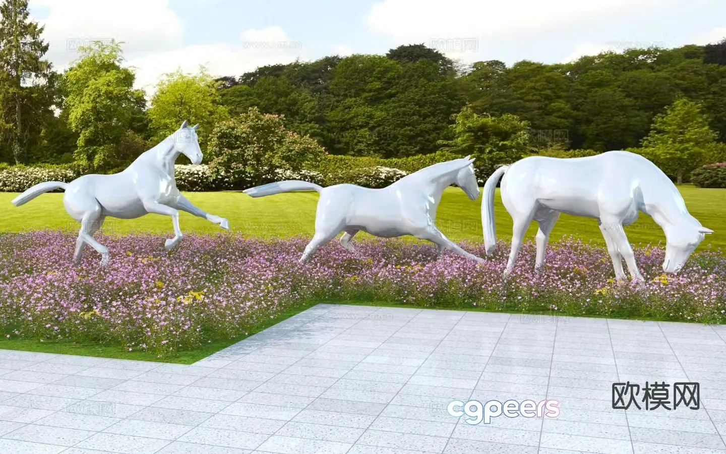 Modern galloping horse sculpture sketch 3d model