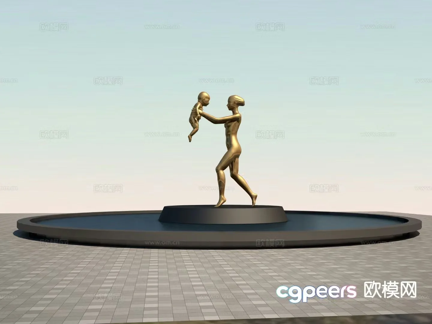 Mother and child sculpture urban sculpture 3d model