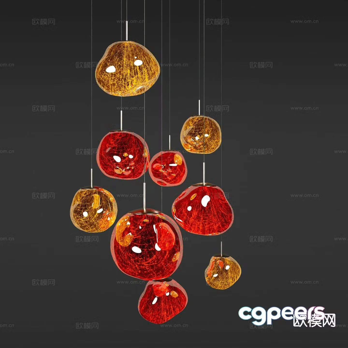 Glass colored chandelier decorative chandelier 3d model