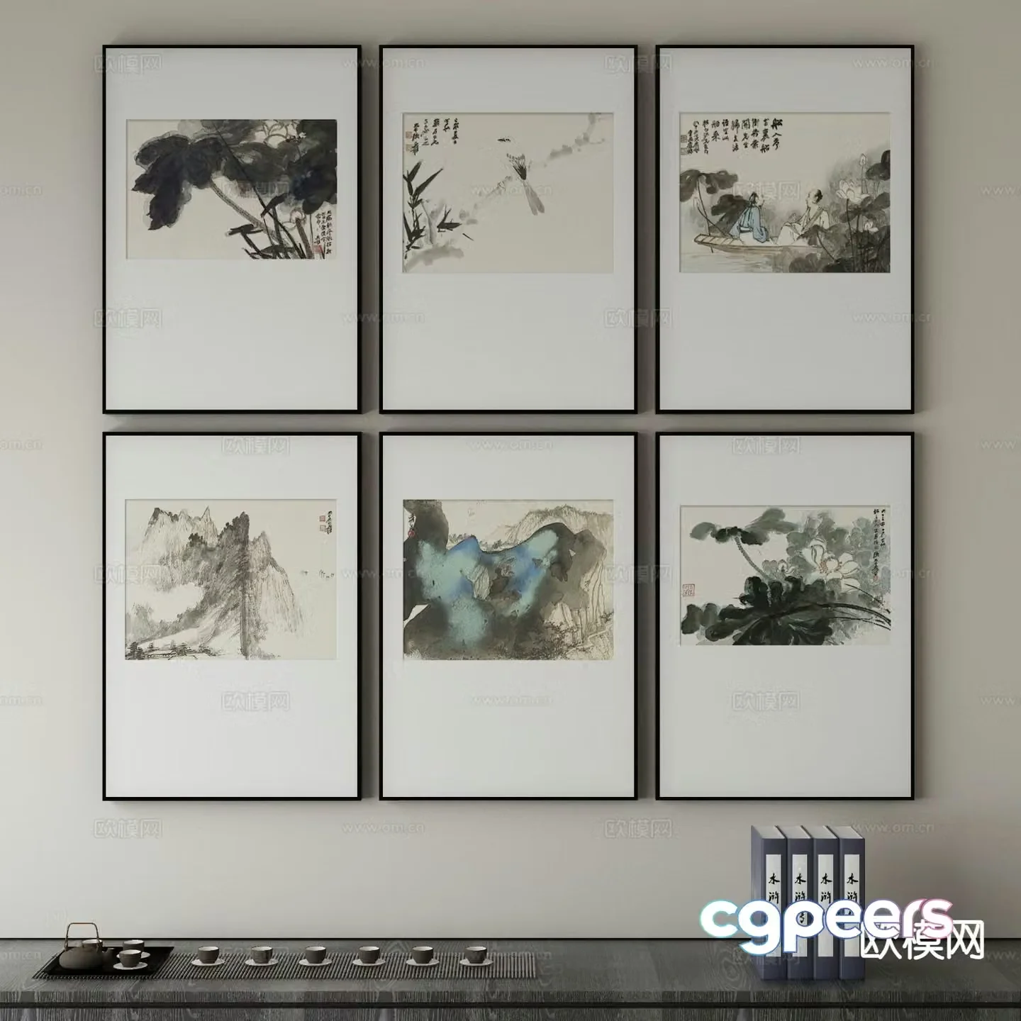 New Chinese style decorative painting ink painting Zen hanging painting 3D model