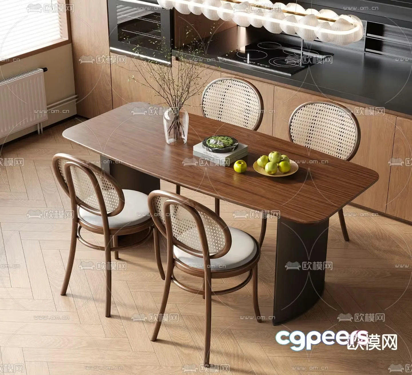 Medieval style dining table and chairs wooden dining table 3d model