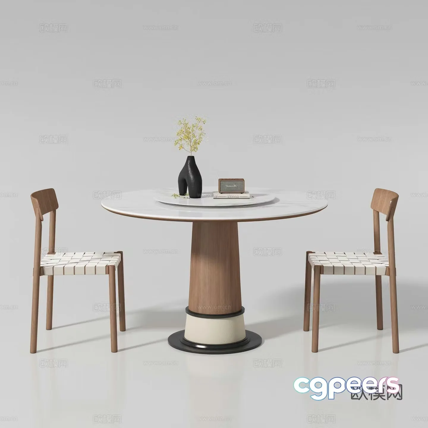 Medium style round dining table and chair 3D model