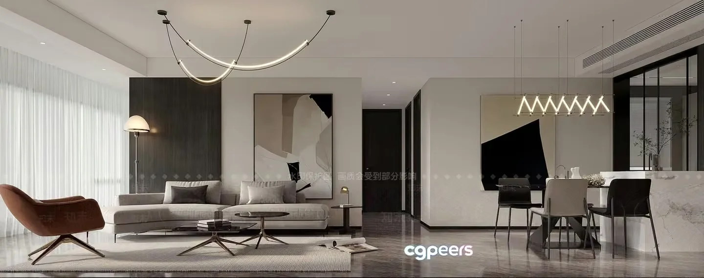 Modern Living Room 3D Model – 7837 – VRAY Render