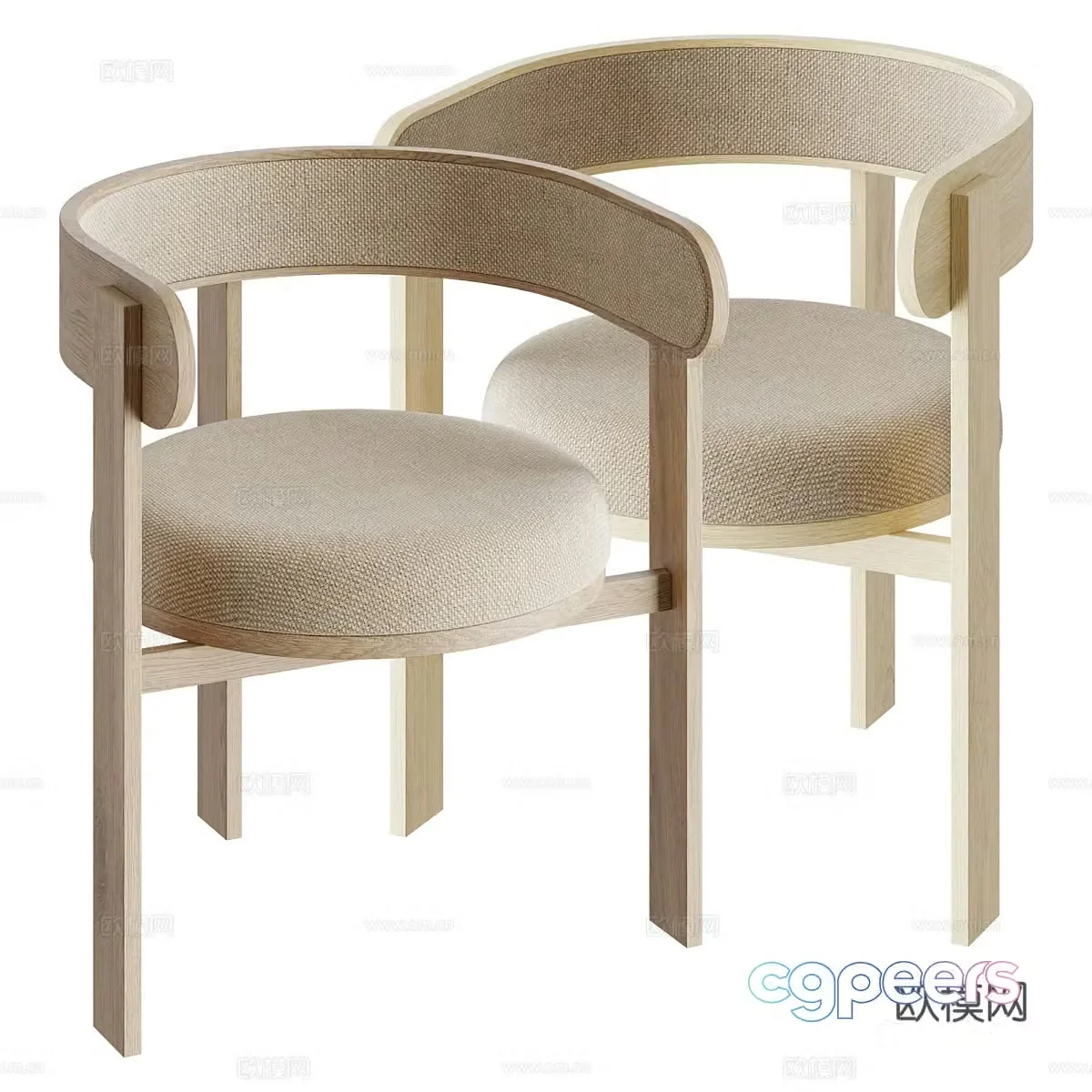New Chinese style log armchair 3d model