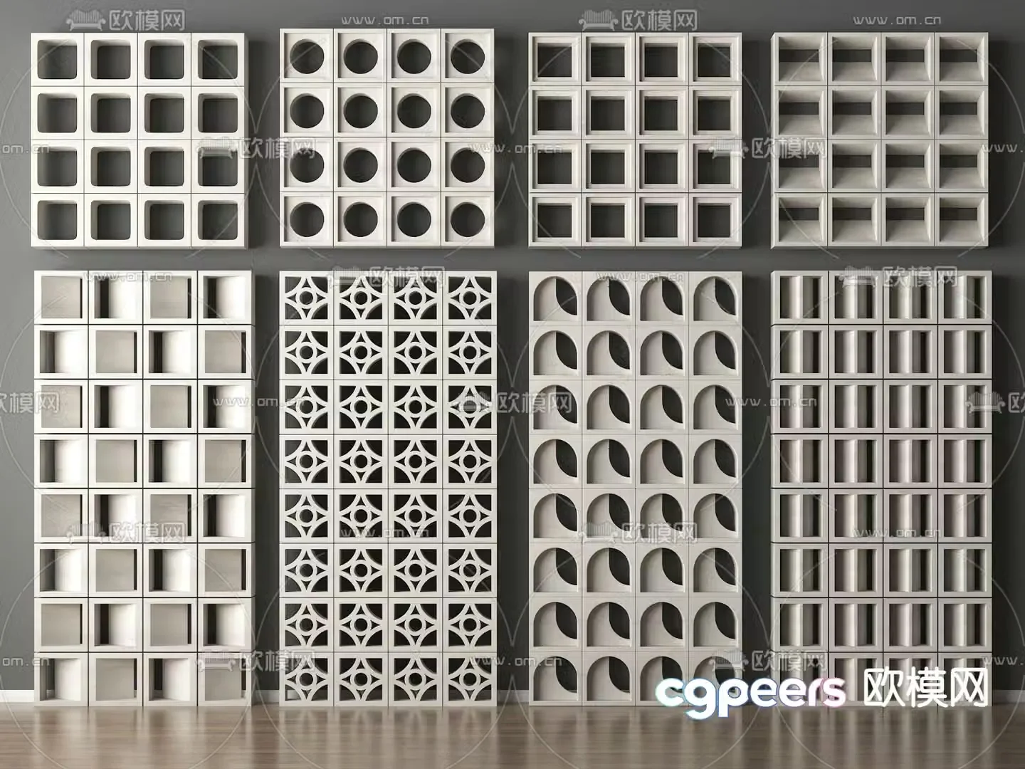 Cement brick screen hollow brick partition 3D model