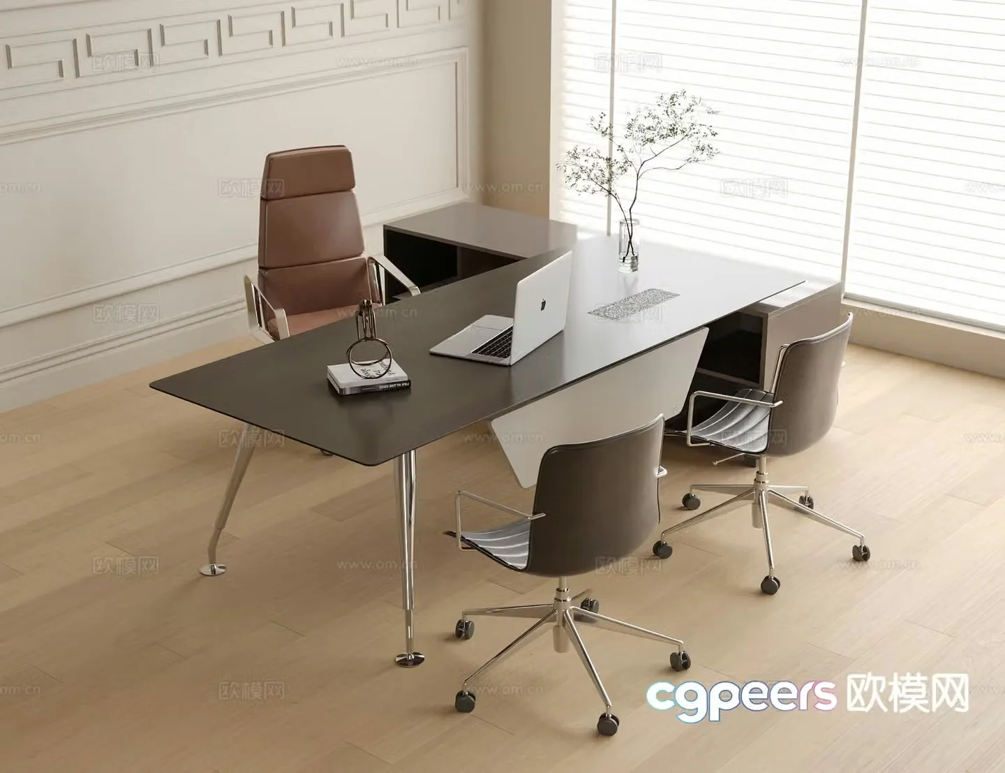 Modern boss desk office desk and chair 3d model