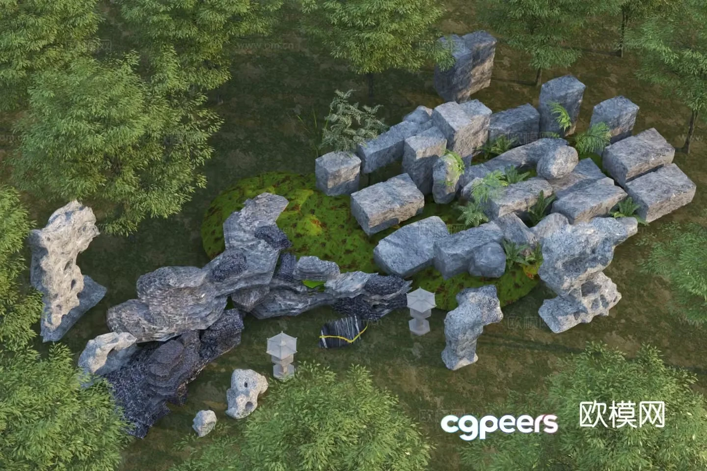 modern landscape stone landscape stone stone fake stone 3d model