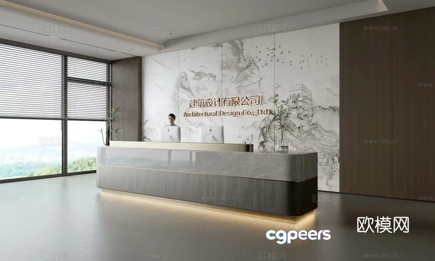 Modern company front desk reception area bar reception desk service desk company front desk background 3D model