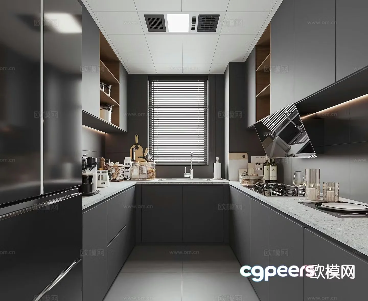 Premium gray kitchen 3d model