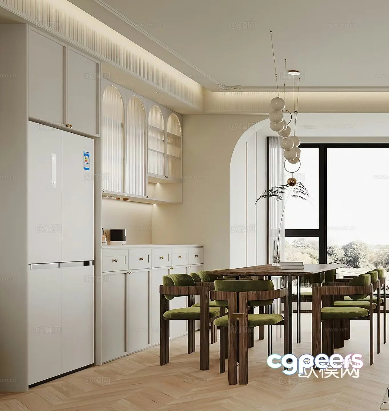 French restaurant dining table refrigerator wine cabinet modern restaurant simple chandeliers creamy restaurant 3d model