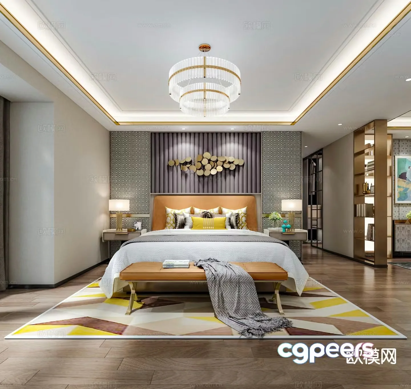 Light luxury bedroom master bedroom study 3d model