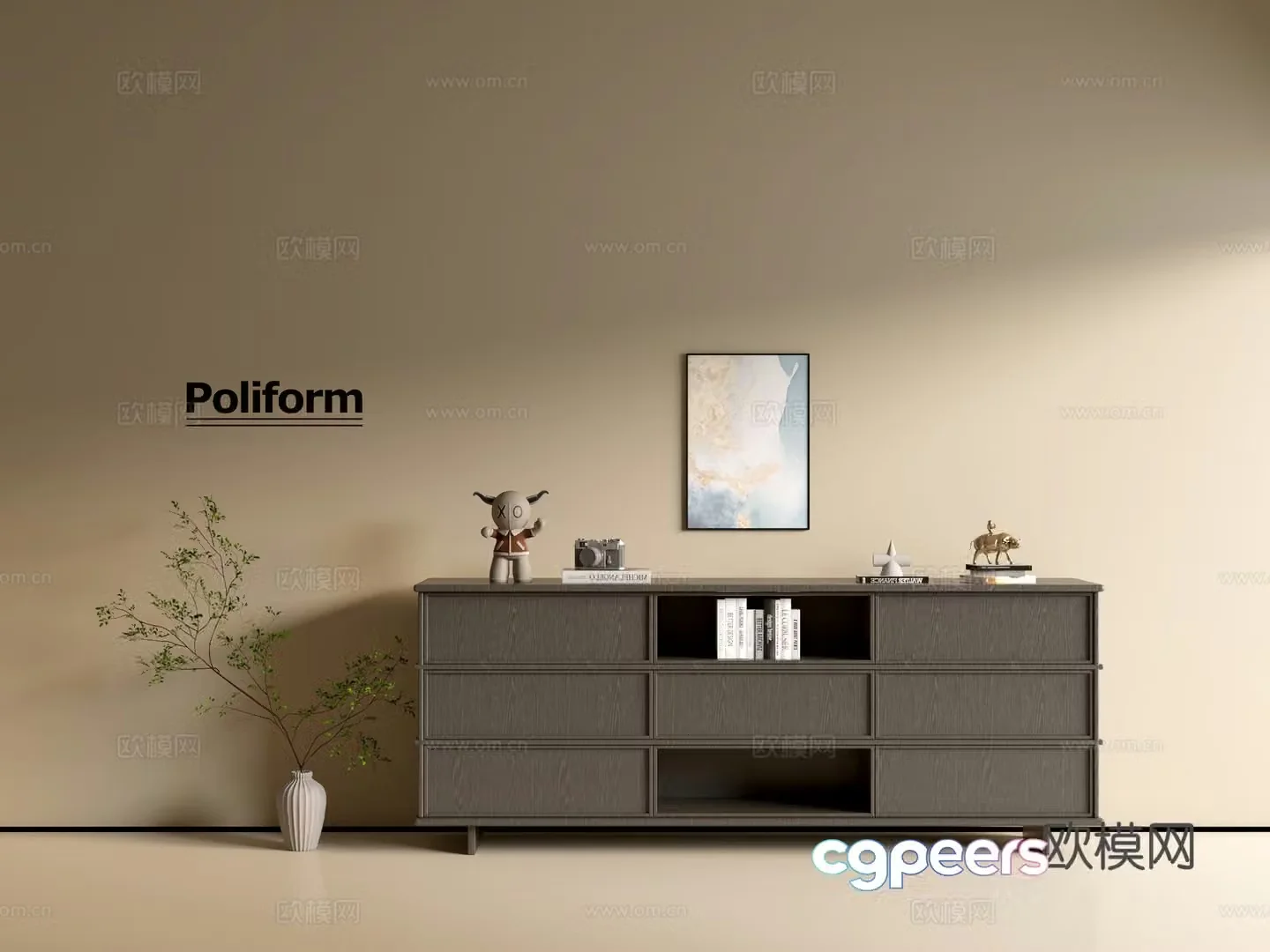 Modern black wood grain cabinet ins wind minimalist wind cabinet whole cabinet sideboard balcony cabinet 3d model