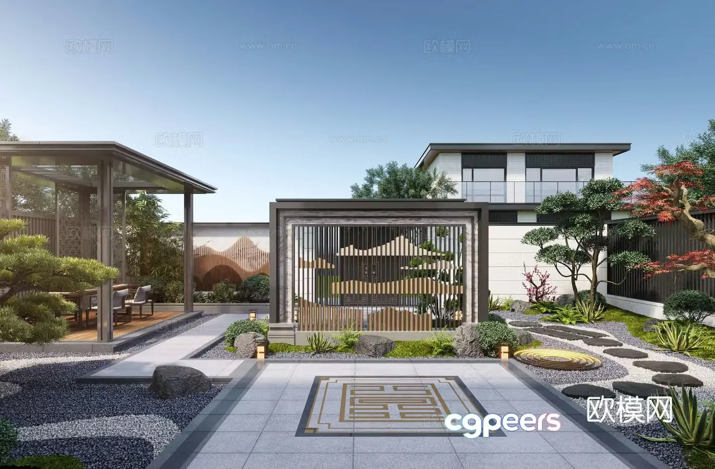 New Chinese style courtyard landscape family courtyard landscape sketch pavilion rockery waterscape landscape wall 3D model