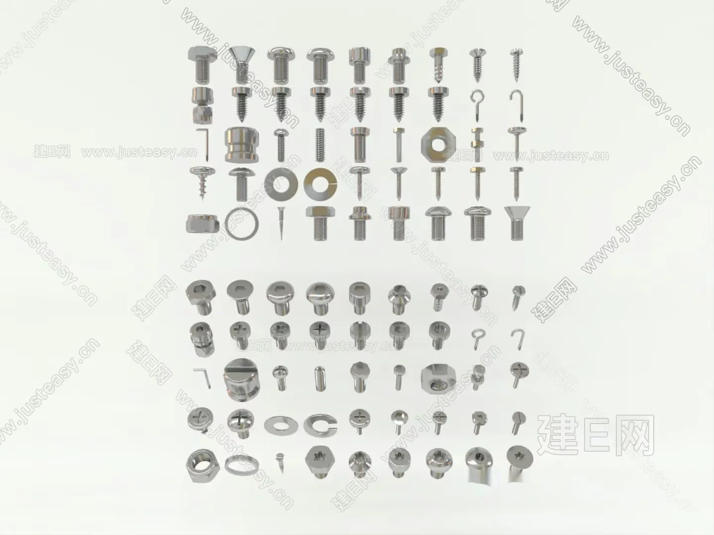 A Collection Of Silver Metal Screws 3D Model – 11495 – VRAY Render