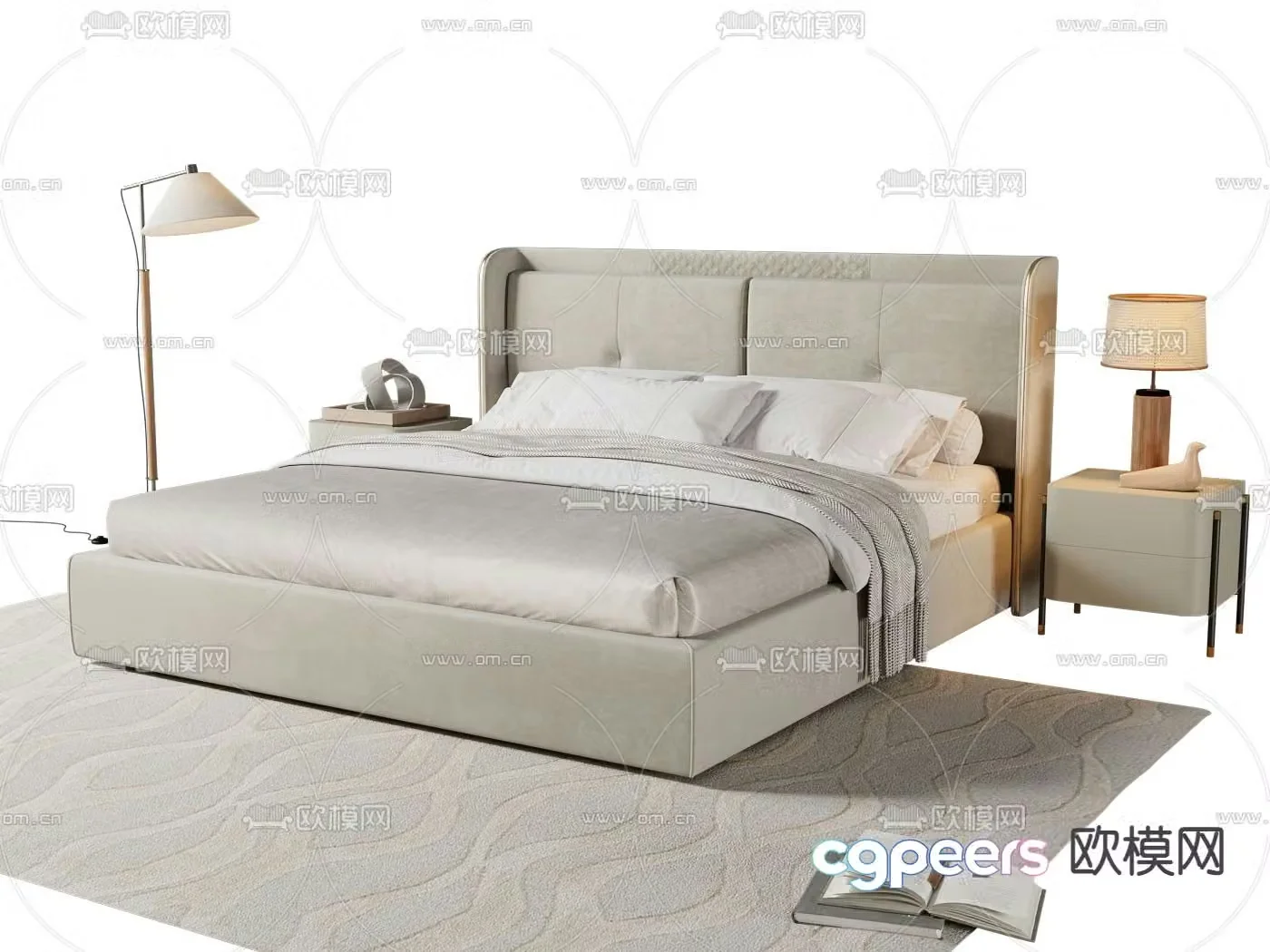 Simple double bed 3d model