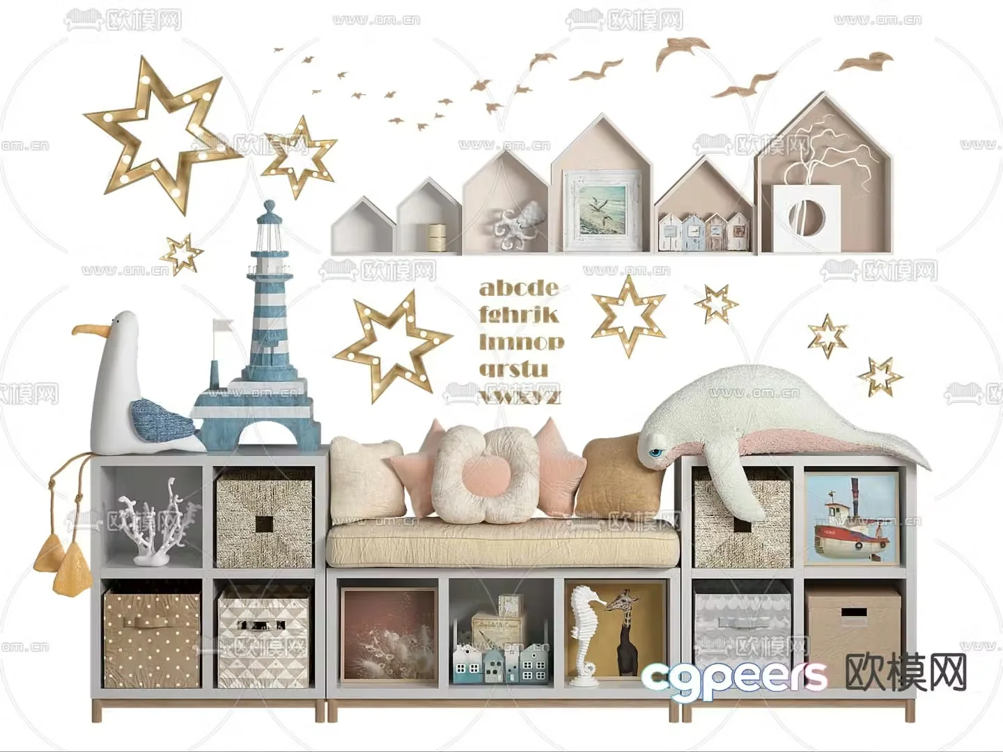 Children’s bookcase storage cabinet 3d model