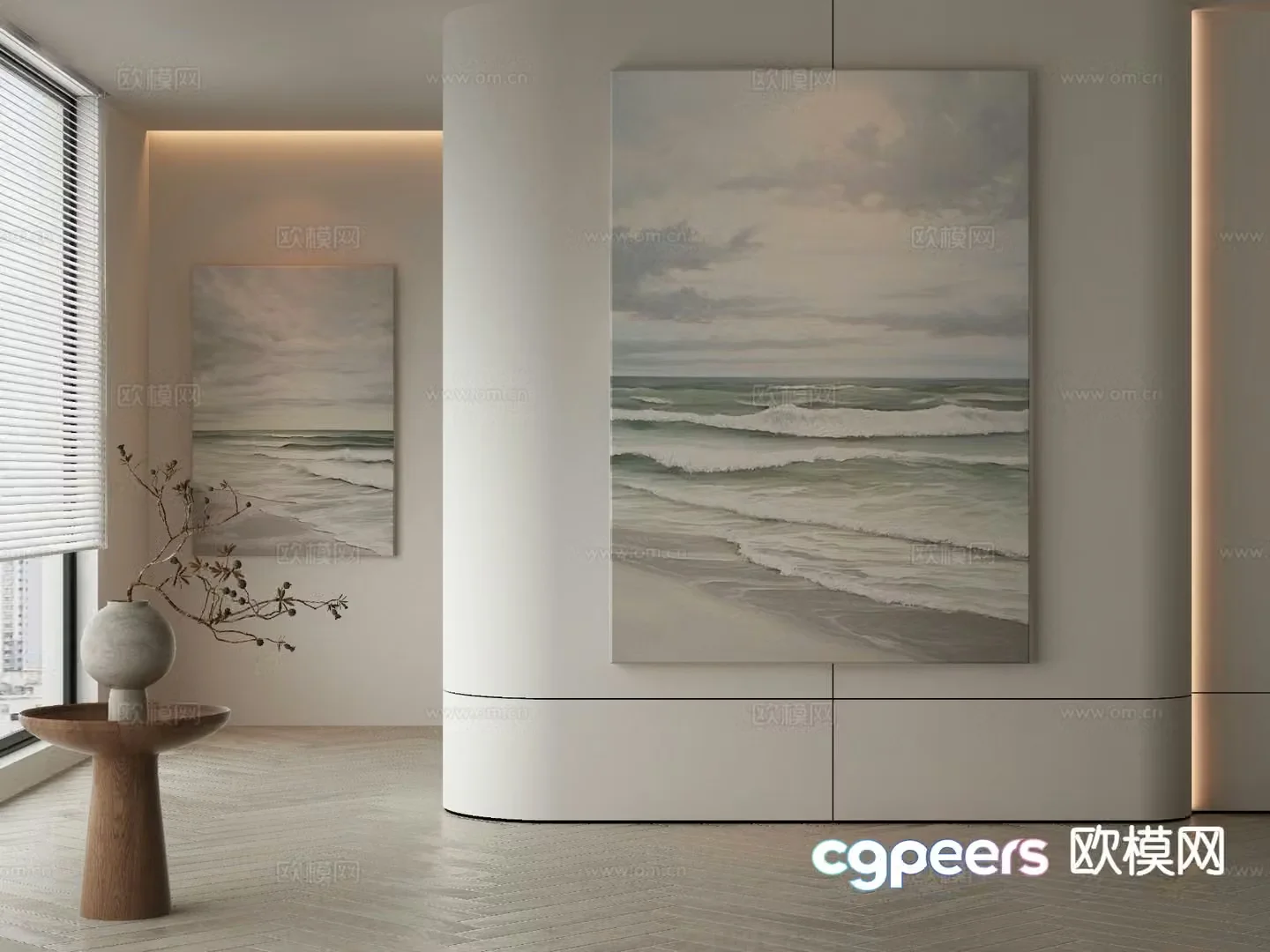 Modern decorative painting wave hanging painting 3d model