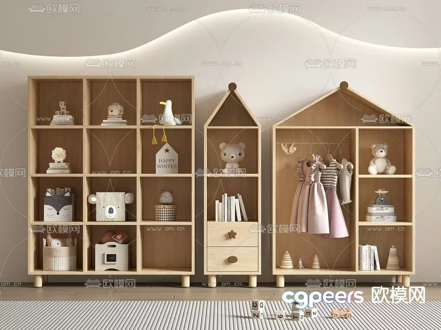 Children’s bookcase toy cabinet 3d model