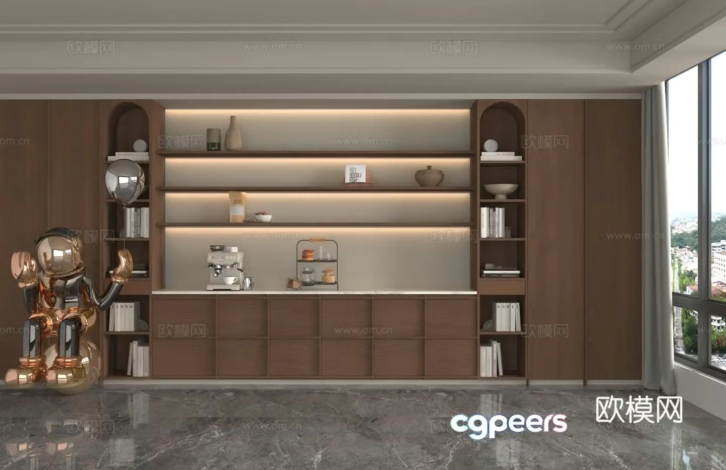 Modern integrated bookcase 3D model