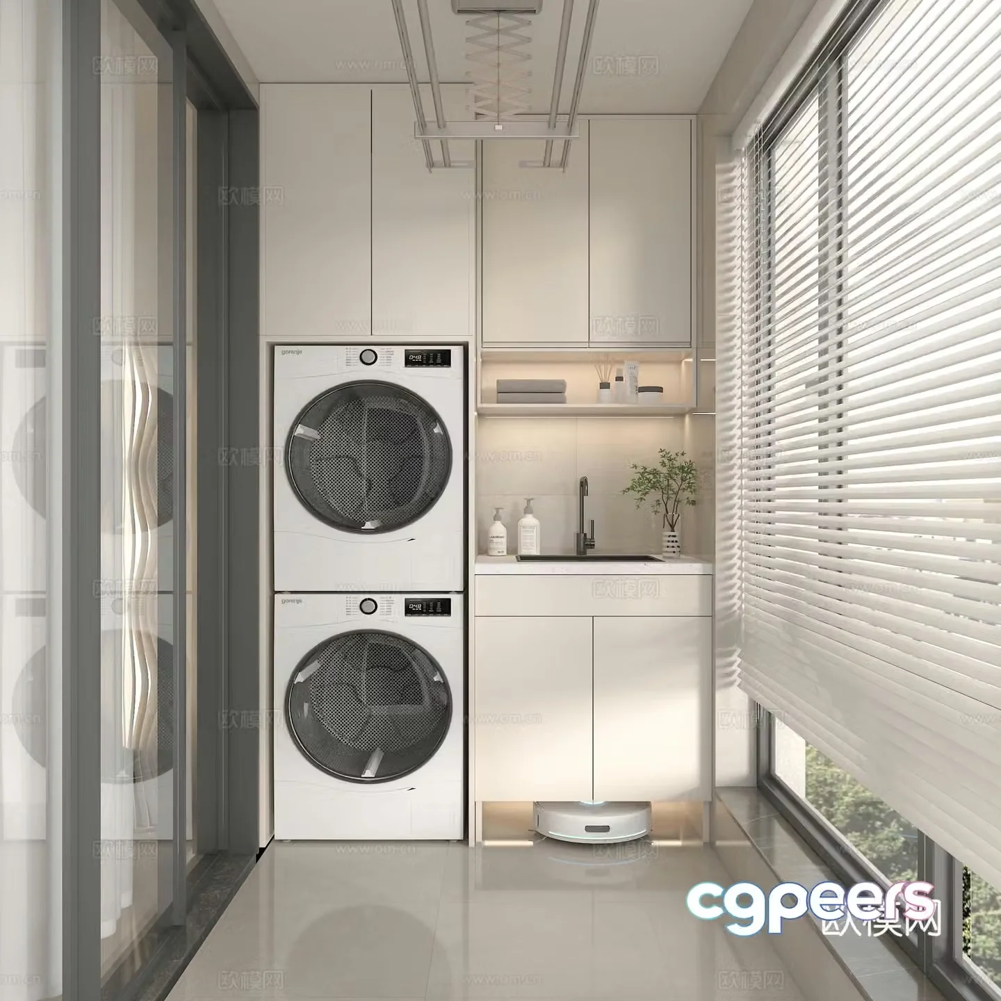Balcony washing machine balcony cabinet sweeping robot venetian blind 3d model