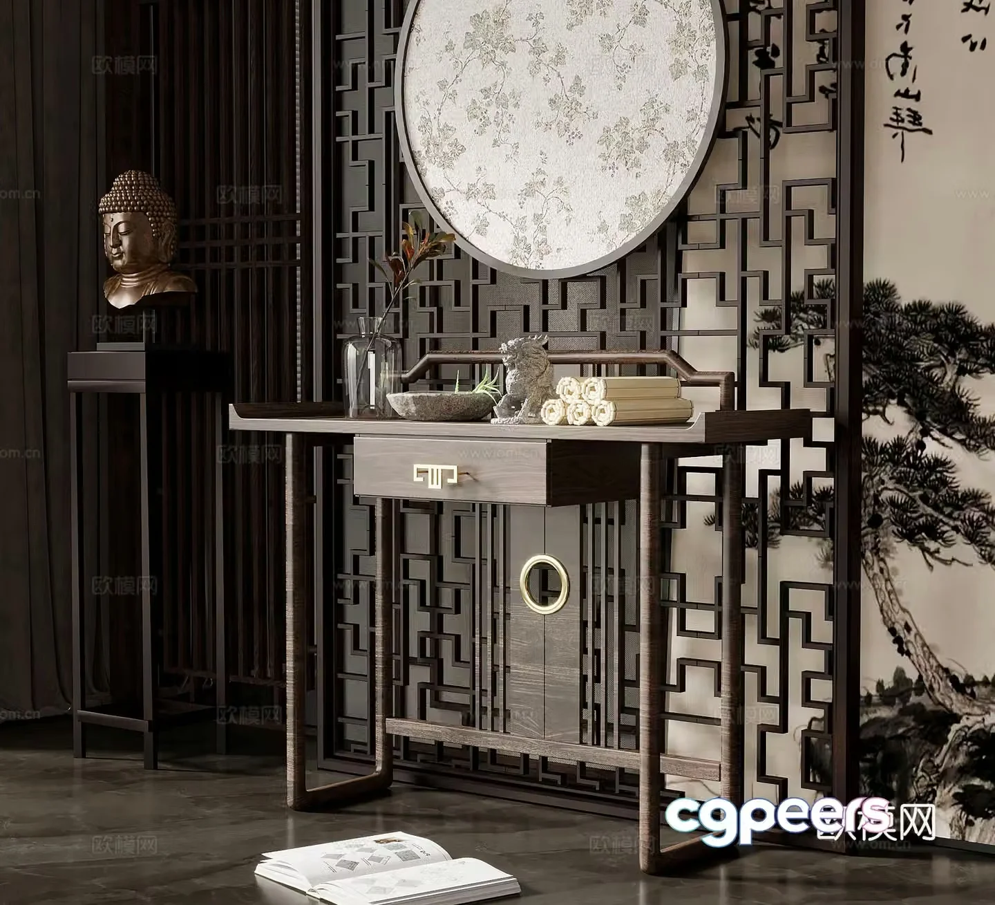 13 end view cabinet new Chinese style entrance cabinet end view cabinet 3D model