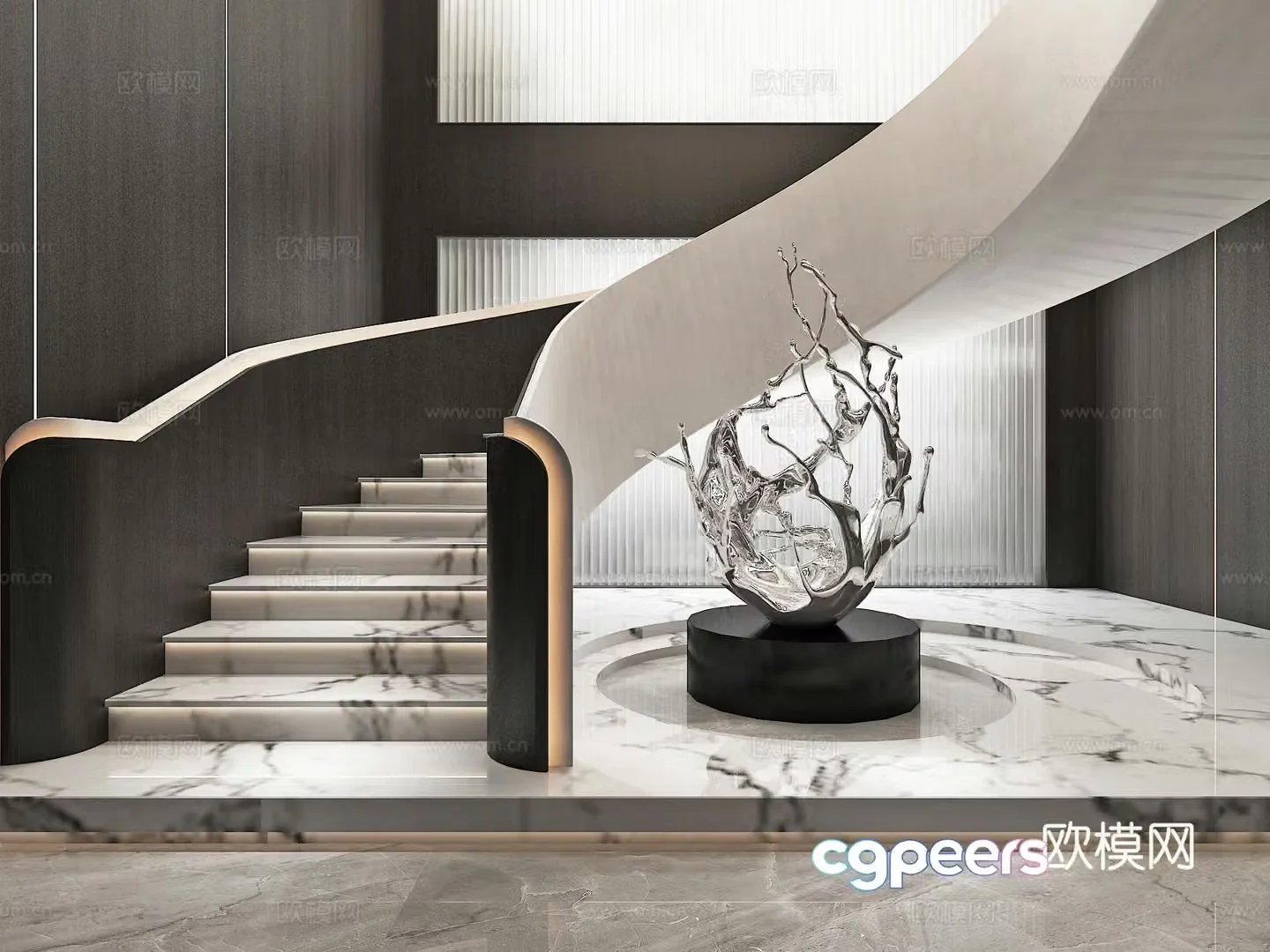 Stairwell beautiful palace handrail installation sculpture landscaping 3d model