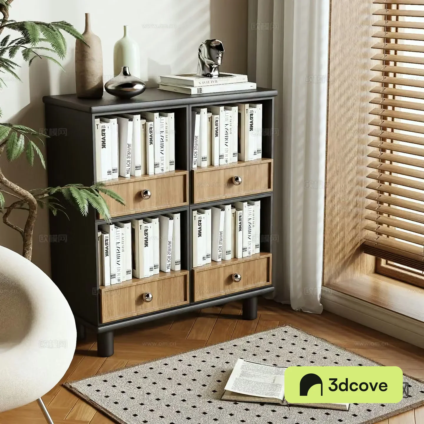 Wabi-sabi bookcase low cabinet