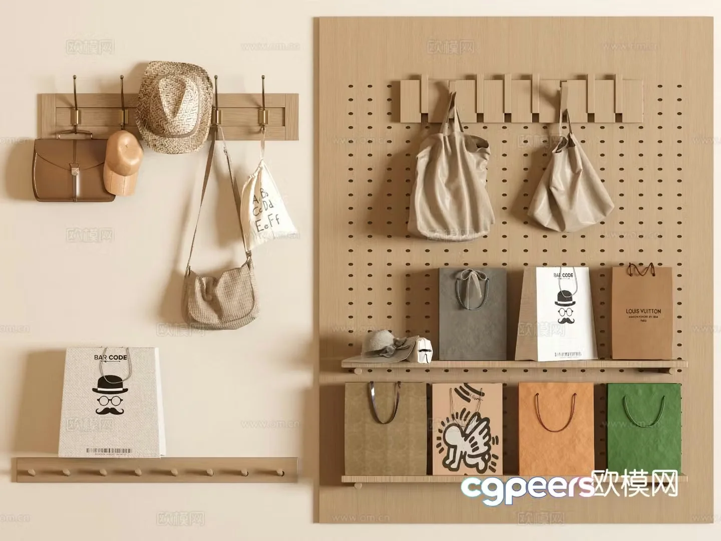 Wabi-sabi Cave hole board wall decoration clothes hook 3d model