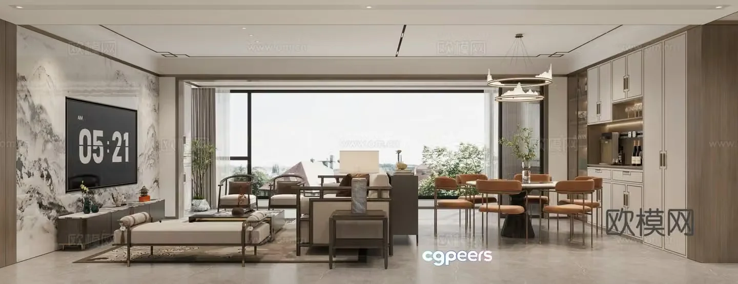 New Chinese style living and dining room 3D model