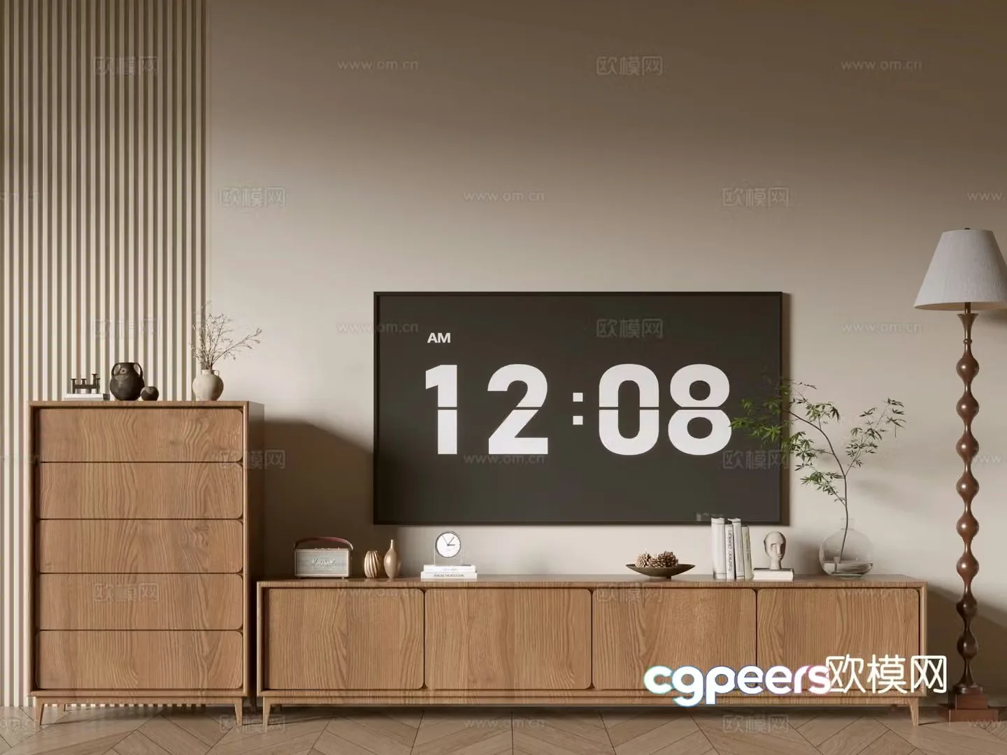 Log style TV cabinet and chest 3D model