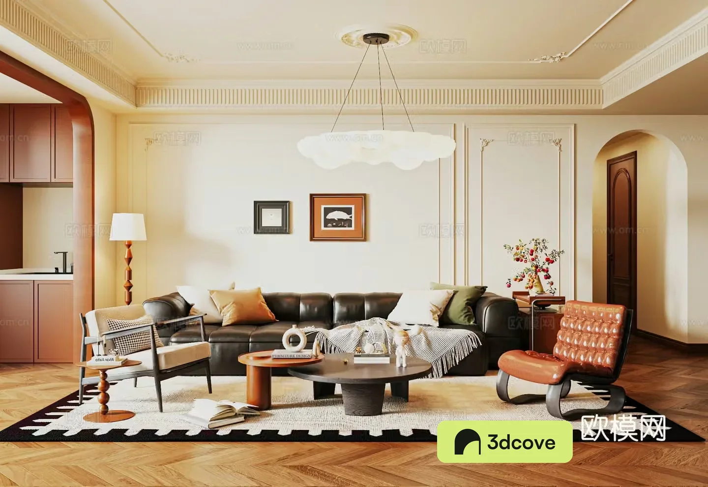 French retro home living room French retro sofa combination leather sofa retro lounge chair