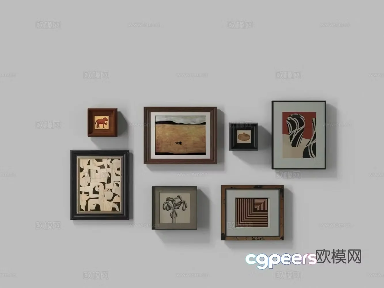 European photo frame wall hanging painting combination 3D model