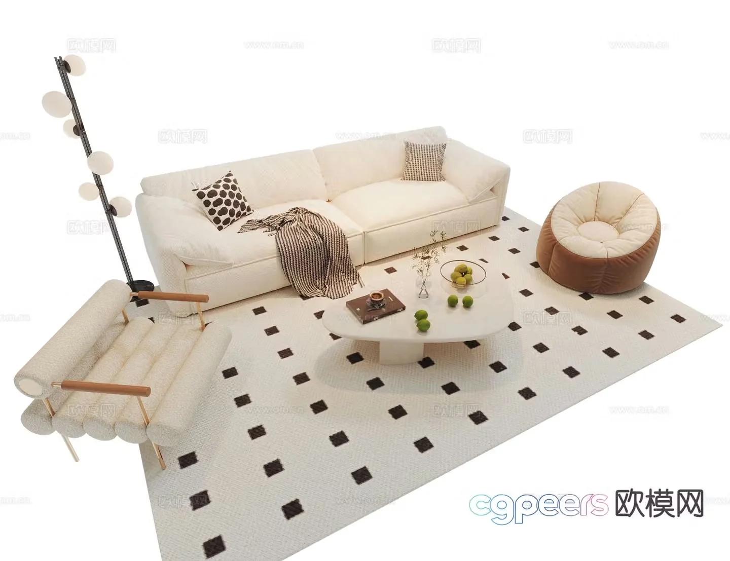 Cream style modular sofa 3d model