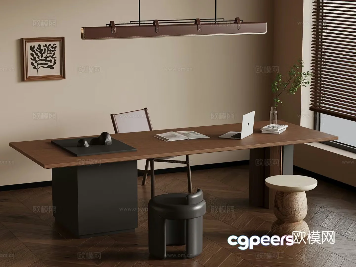 Desk and chairs medieval style desk and chairs chandelier 3d model