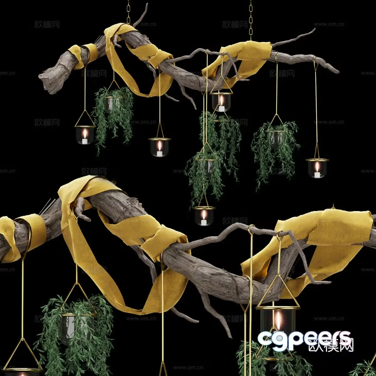 New Chinese style wavy branch decorative chandelier 3d model