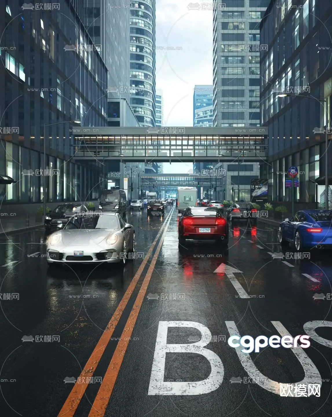 road landscape city road overpass night scene 3d model