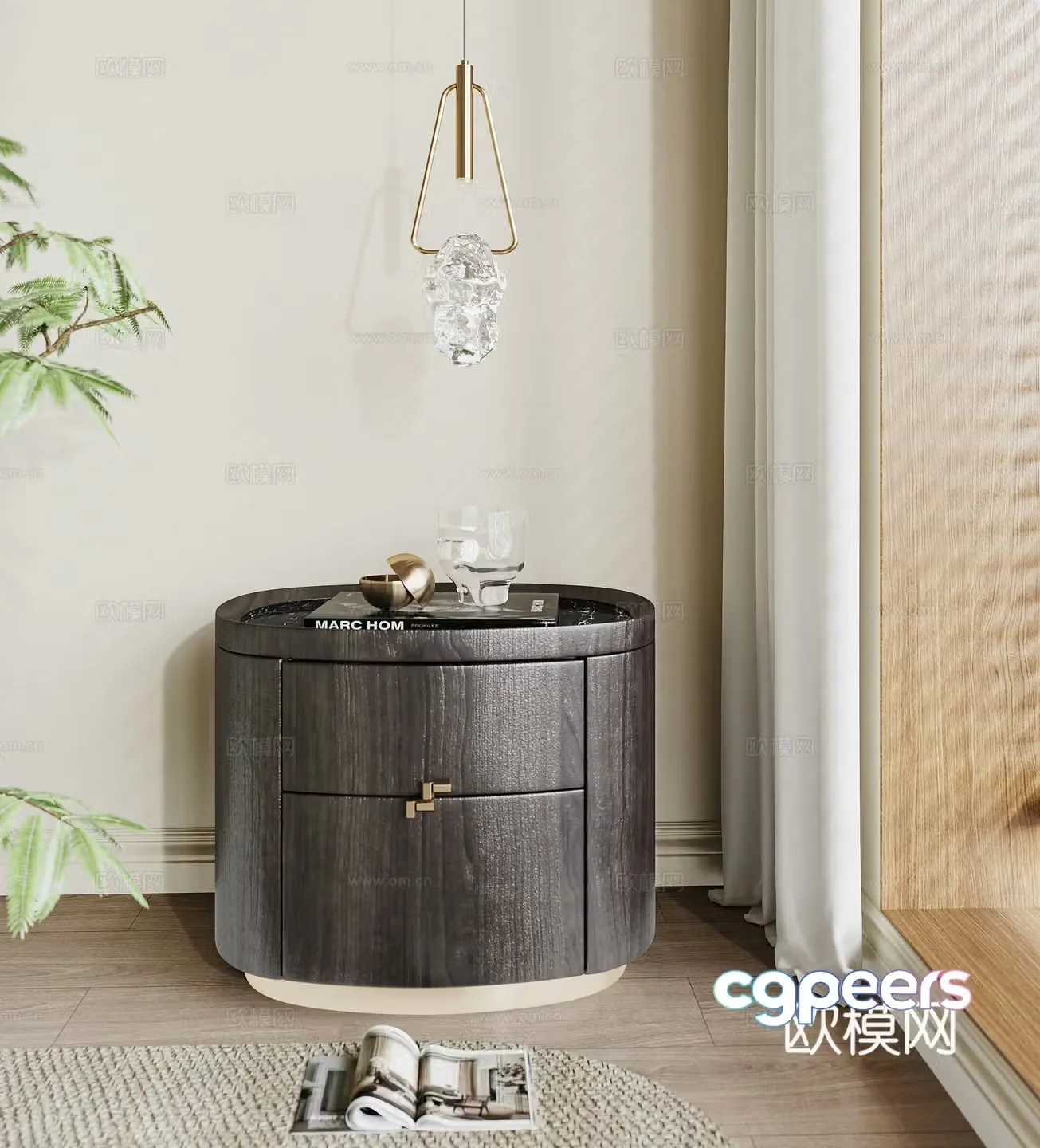 New Chinese style bedside table round cabinet chandeliers 3D model