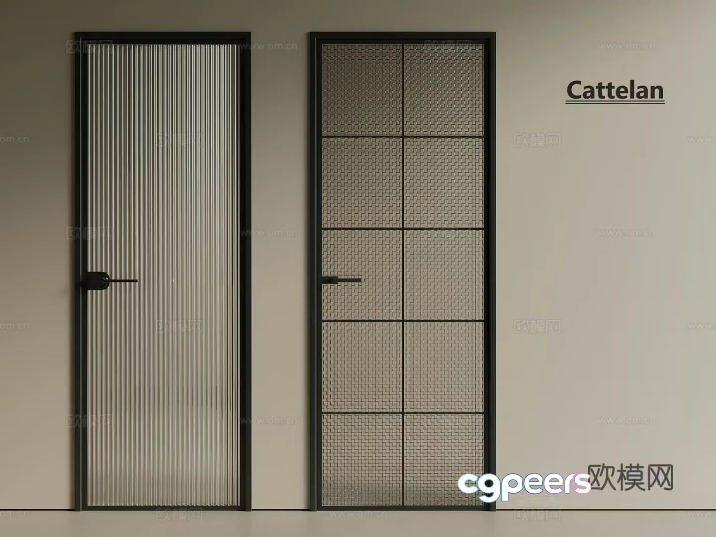 New Chinese style medieval single-open door metal door swing door glass door kitchen door 3d model