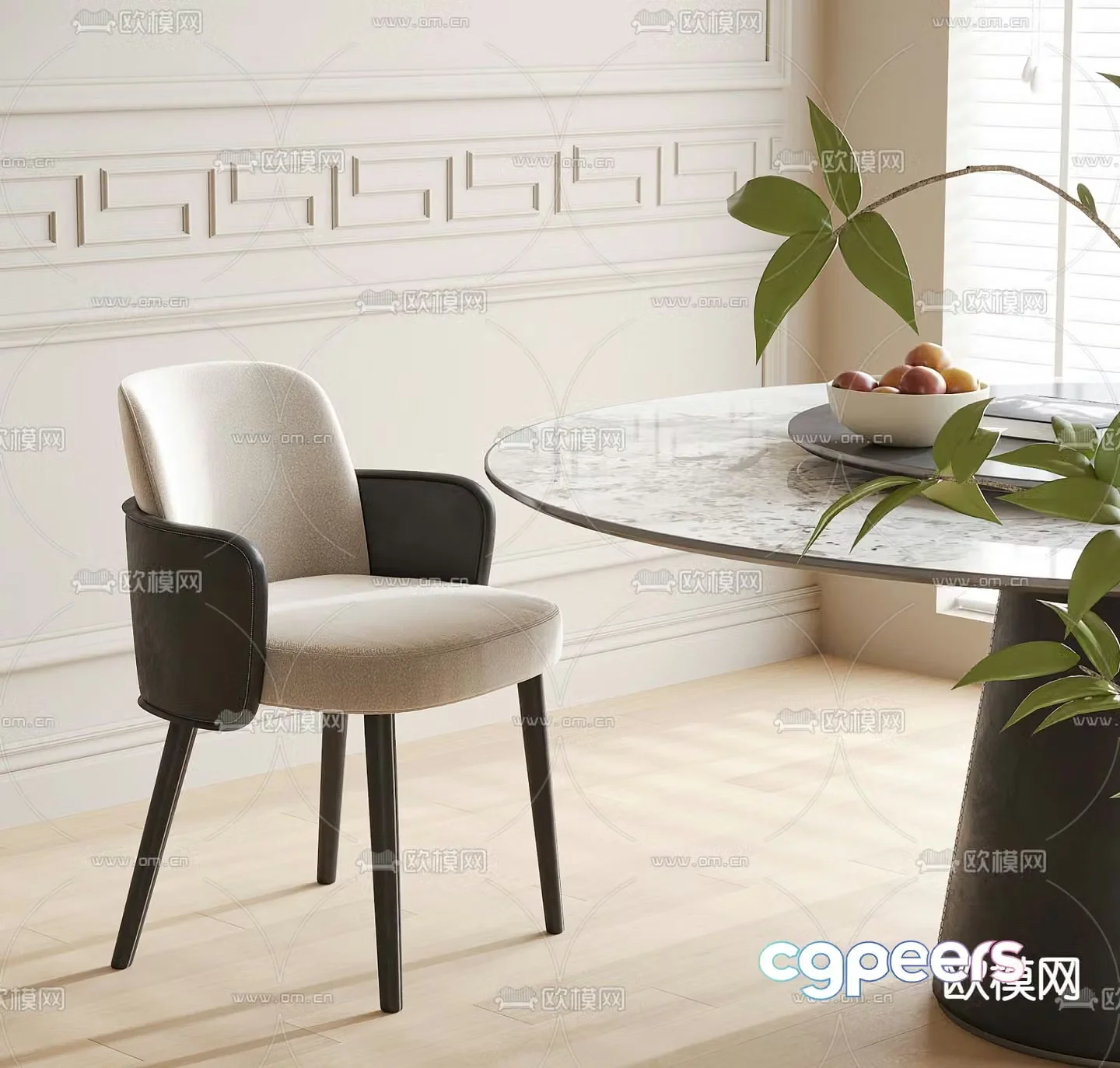 Modern dining chair single chair round dining table 3d model