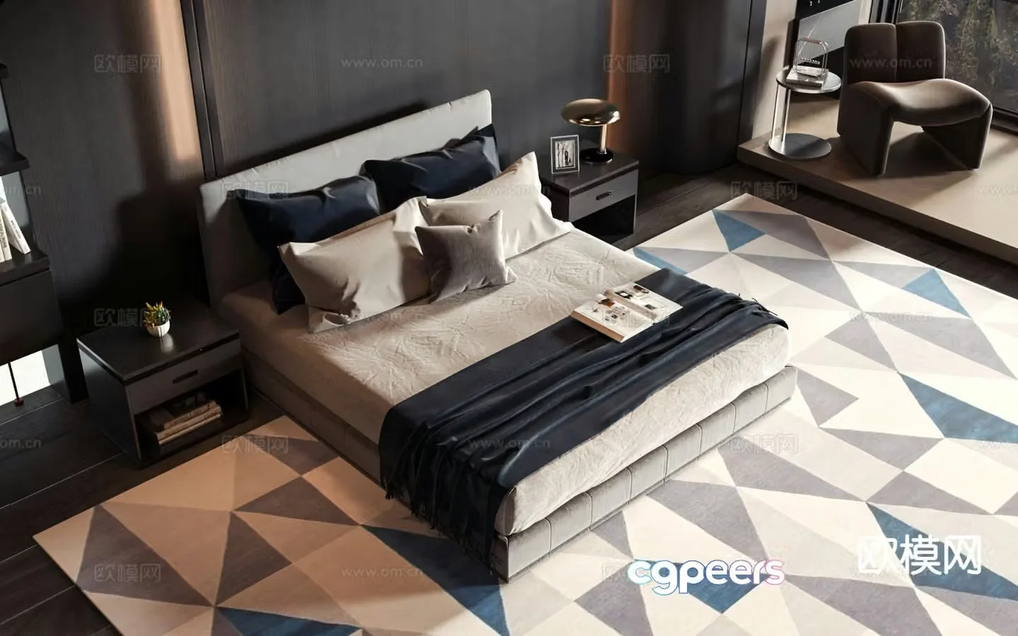 Modern double bed 3d model