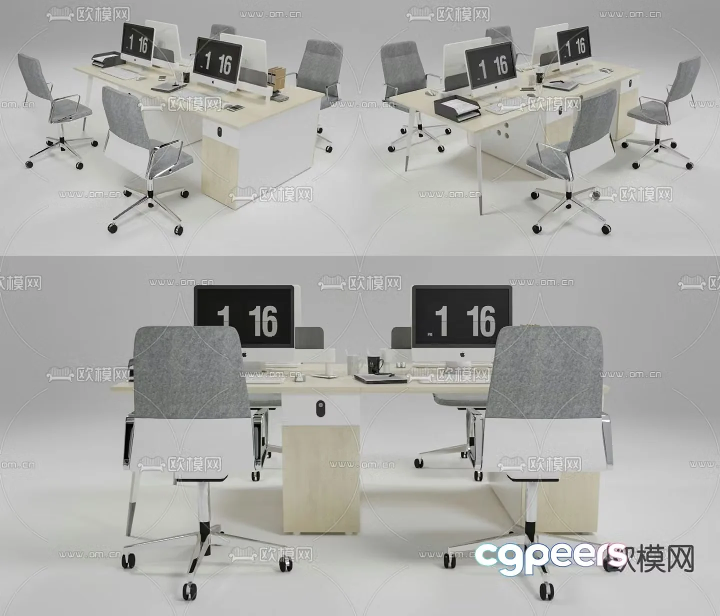 Office desk and chair screen card 3d model