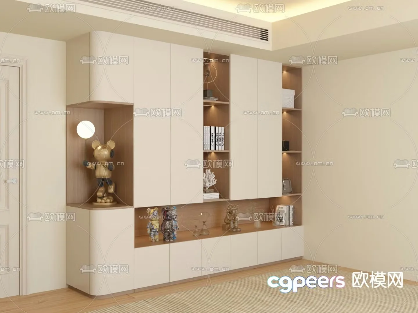 Creamy style decorative cabinet wardrobe 3d model