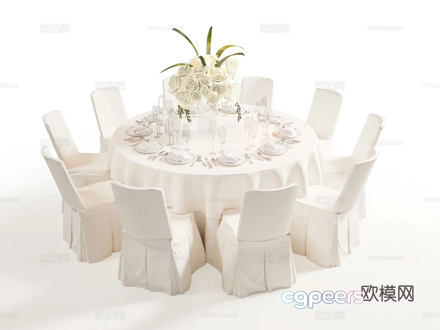 Modern banquet table and chair combination Banquet hall single chair dining table and chair banquet hall wedding hall table and chair 3D model