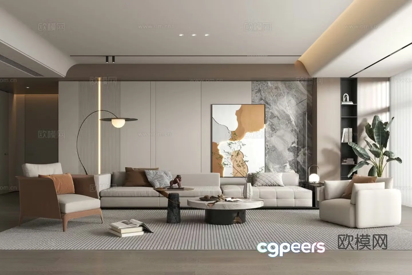 Modern living room sofa and coffee table combination simple living room modern simple living room 3D model