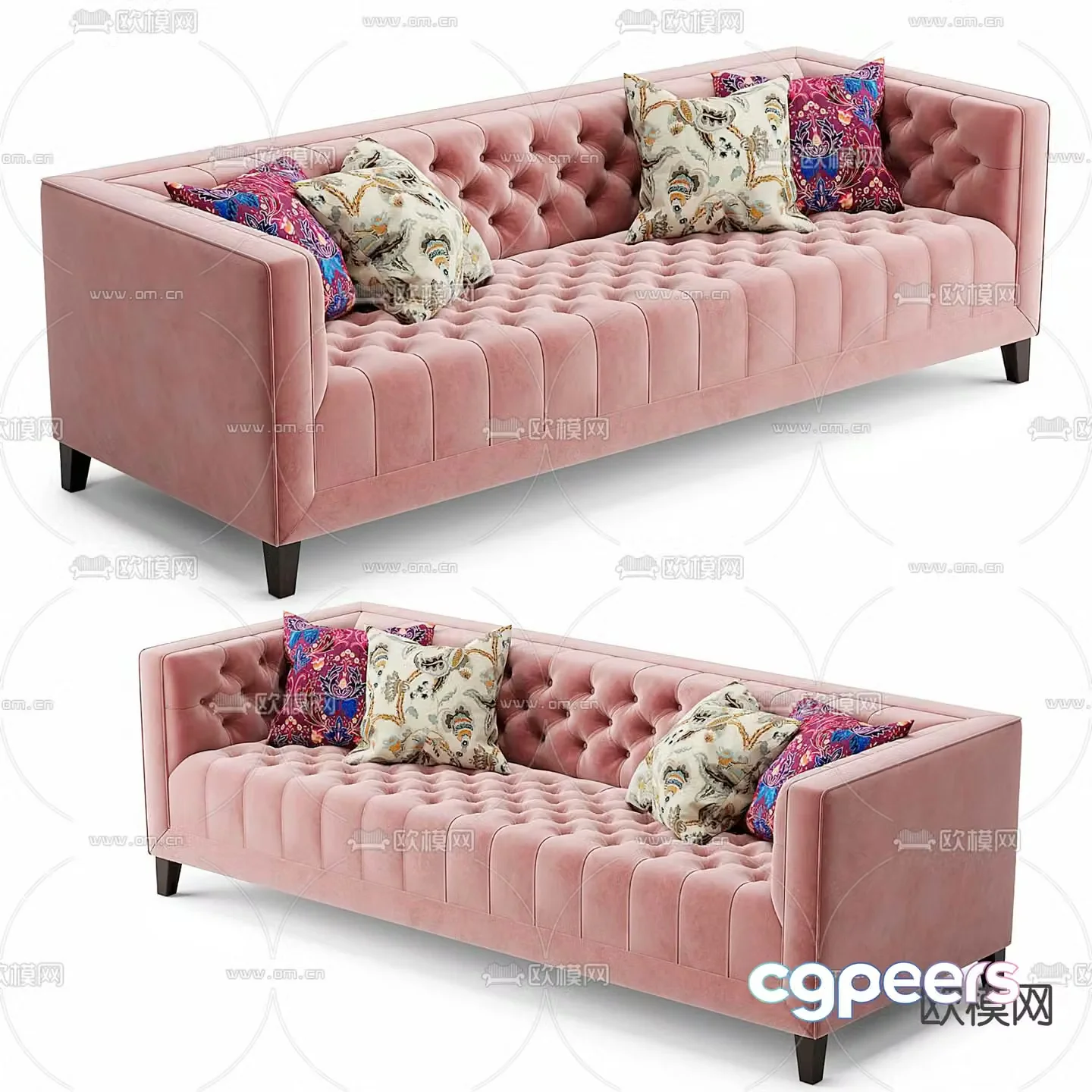 Jane European pink sofa 3d model