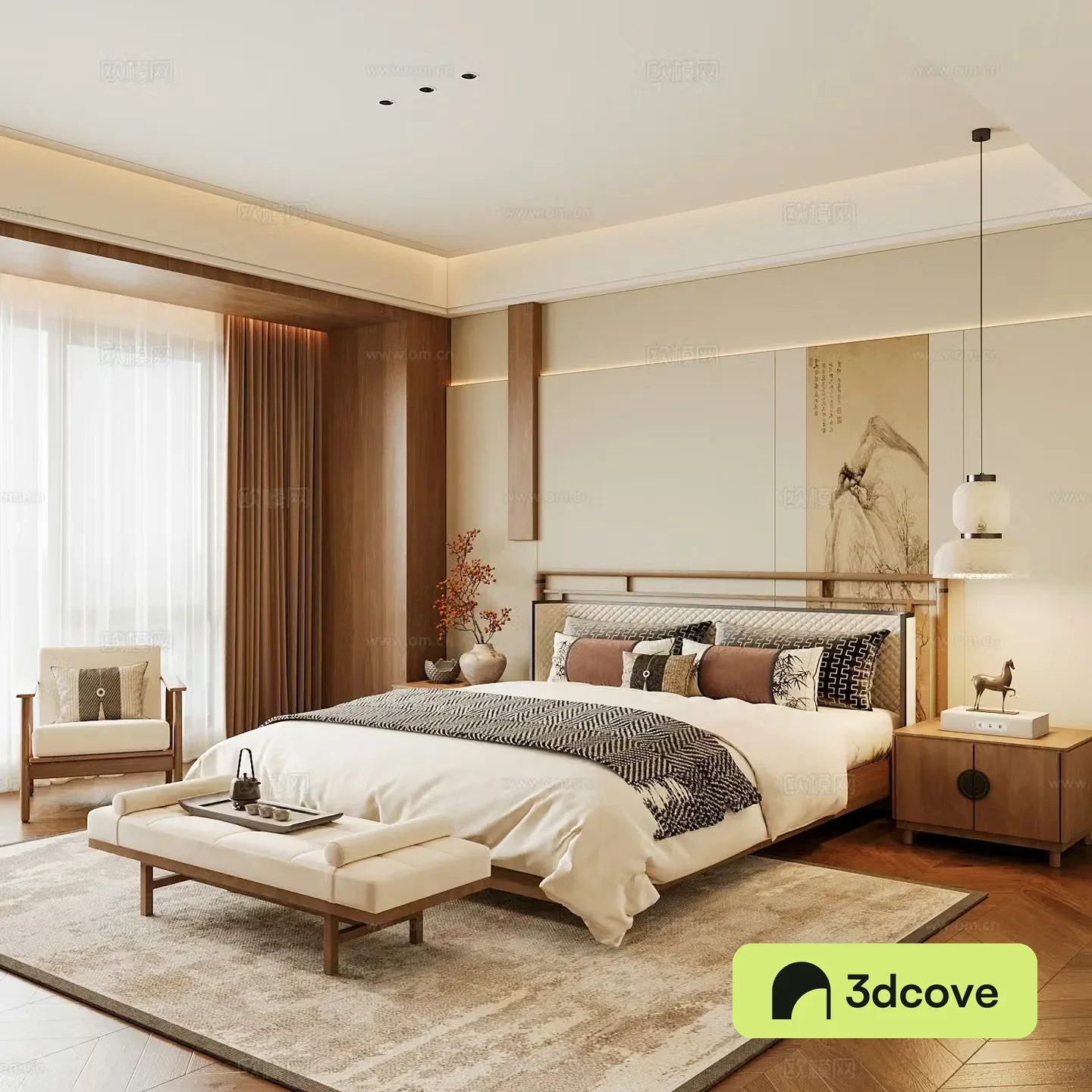 New Chinese style home bedroom Song family aesthetic bedroom Song style bedroom New Chinese style double bed