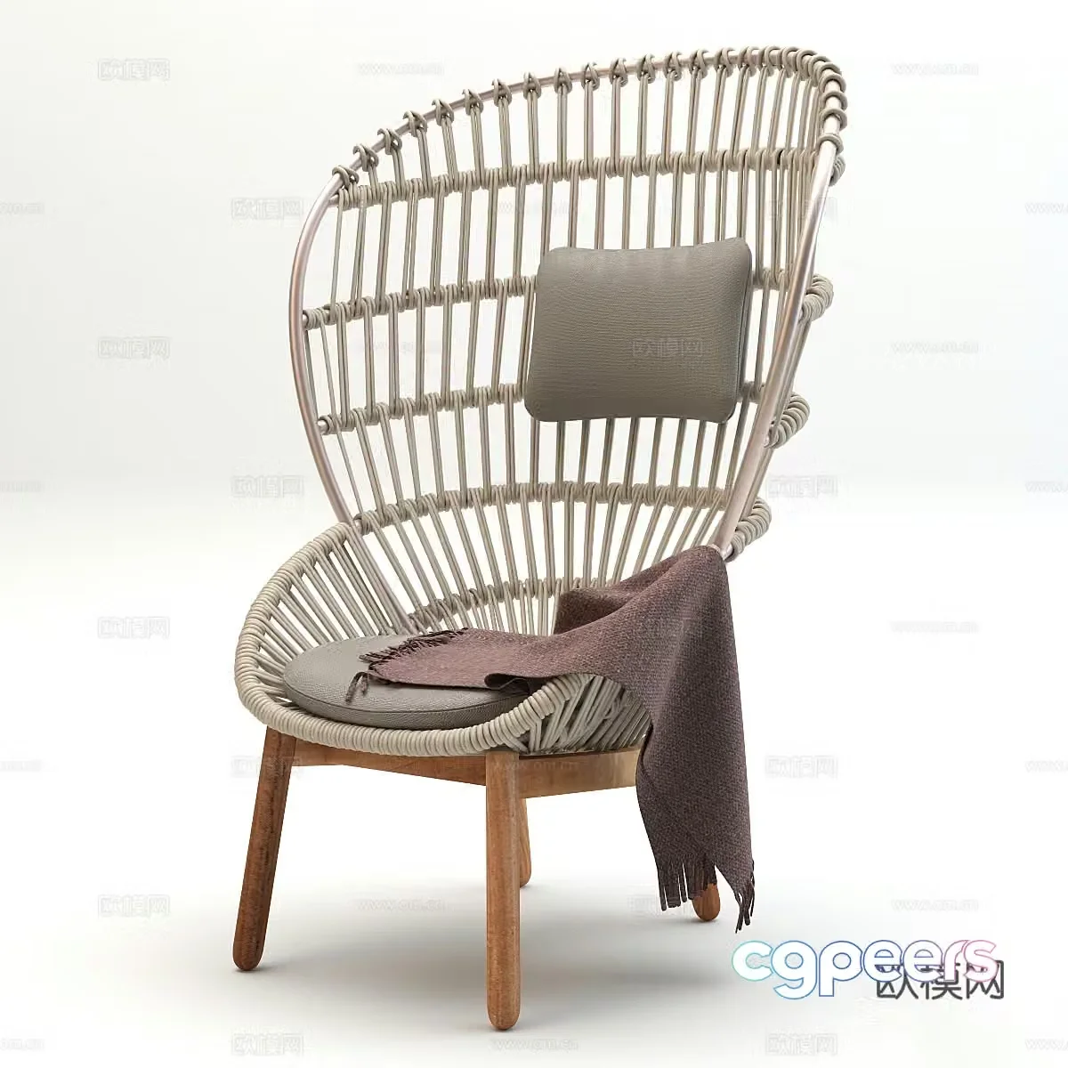 Rattan leisure chair Rattan single chair Rattan backrest chair B&B single chair B&B leisure chair Garden 3D model