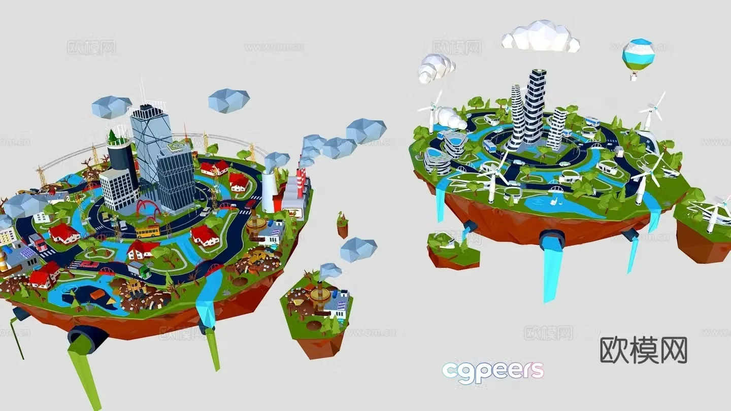 Cartoon industrial city building 3d model