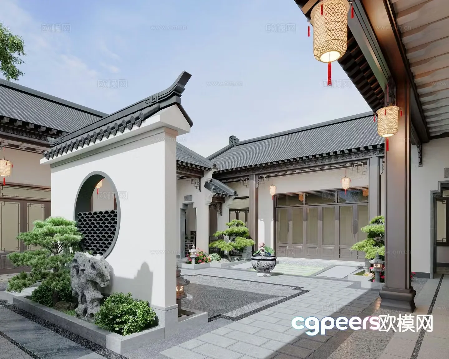 New Chinese style courtyard courtyard landscape 3D model